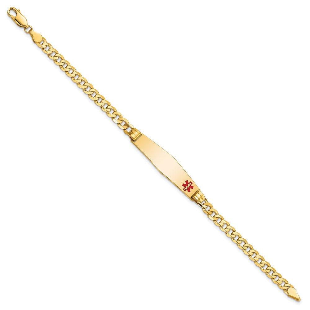 14K Medical Solid Chain/Solid Plate Soft Diamond Shape 36x9mm Off-Center Red Enamel Curb Link 8 inch ID Bracelet