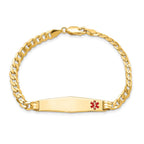 14K Medical Solid Chain/Solid Plate Soft Diamond Shape 36x9mm Off-Center Red Enamel Curb Link 7 inch ID Bracelet
