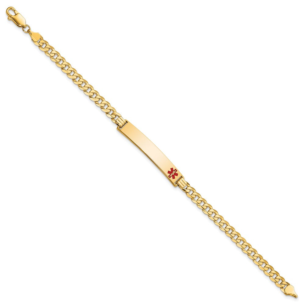 14K Medical Solid Chain/Solid Plate 37x6mm Off-Center Red Enamel Curb Link 8 inch ID Bracelet