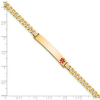 14K Medical Solid Chain/Solid Plate 37x6mm Off-Center Red Enamel Curb Link 7 inch ID Bracelet