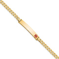14K Medical Solid Chain/Solid Plate 37x6mm Off-Center Red Enamel Curb Link 8 inch ID Bracelet