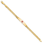 14K Medical Solid Chain/Solid Plate Soft Diamond Shape 36x9mm Centered Red Enamel Curb Link 8 inch ID Bracelet