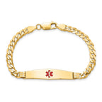 14K Medical Solid Chain/Solid Plate Soft Diamond Shape 36x9mm Centered Red Enamel Curb Link 8 inch ID Bracelet