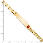 14K Medical Solid Chain/Solid Plate 37x6mm Centered Red Enamel Curb Link 8 inch ID Bracelet