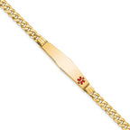 14K Medical Solid Chain/Solid Plate Soft Diamond Shape 36x9mm Off-Center Red Enamel Curb Link 8 inch ID Bracelet