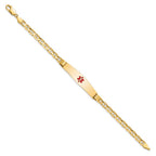 14K Medical Solid Chain/Solid Plate Soft Diamond Shape 36x9mm Centered Red Enamel Anchor Link 8 inch ID Bracelet