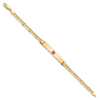 14K Medical Solid Chain/Solid Plate 37x6mm Centered Red Enamel Anchor Link 7 inch ID Bracelet
