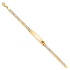 14K Medical Solid Chain/Solid Plate Soft Diamond Shape 36x9mm Off-Center Red Enamel Anchor Link 7 inch ID Bracelet