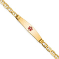 14K Medical Solid Chain/Solid Plate Soft Diamond Shape 36x9mm Centered Red Enamel Anchor Link 8 inch ID Bracelet