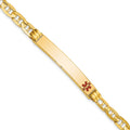 14K Medical Solid Chain/Solid Plate 37x6mm Off-Center Red Enamel Anchor Link 7 inch ID Bracelet