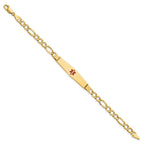14K Medical Semi-Solid Chain/Solid Plate Soft Diamond Shape 37x9mm Centered Red Enamel Figaro Link 8 inch ID Bracelet