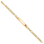 14K Medical Semi-Solid Chain/Solid Plate Soft Diamond Shape 37x9mm Off-Center Red Enamel Figaro Link 8 inch ID Bracelet