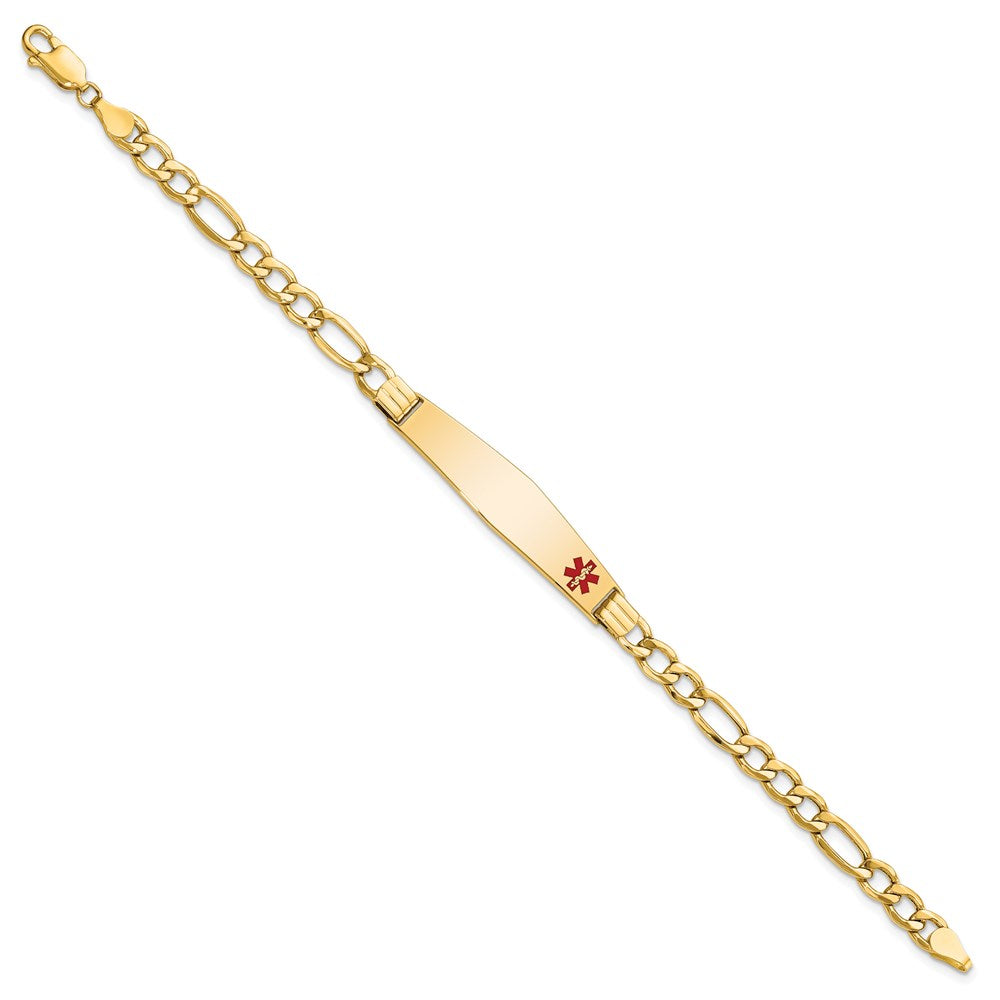 14K Medical Semi-Solid Chain/Solid Plate Soft Diamond Shape 37x9mm Off-Center Red Enamel Figaro Link 8 inch ID Bracelet