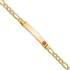 14K Medical Semi-Solid Chain/Solid Plate 37x6mm Off-Center Red Enamel Figaro Link 8 inch ID Bracelet