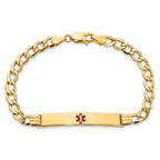 14K Medical Semi-Solid Chain/Solid Plate 37x6mm Centered Red Enamel Cuban Link 8 inch ID Bracelet
