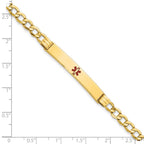 14K Medical Semi-Solid Chain/Solid Plate 37x6mm Centered Red Enamel Cuban Link 8 inch ID Bracelet