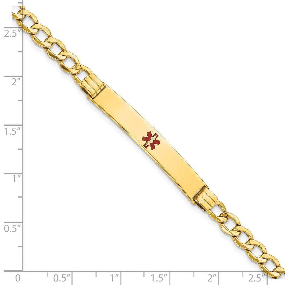 14K Medical Semi-Solid Chain/Solid Plate 37x6mm Centered Red Enamel Cuban Link 8 inch ID Bracelet