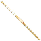14K Medical Semi-Solid Chain/Solid Plate Soft Diamond Shape 37x9mm Off-Center Red Enamel Cuban Link 7 inch ID Bracelet
