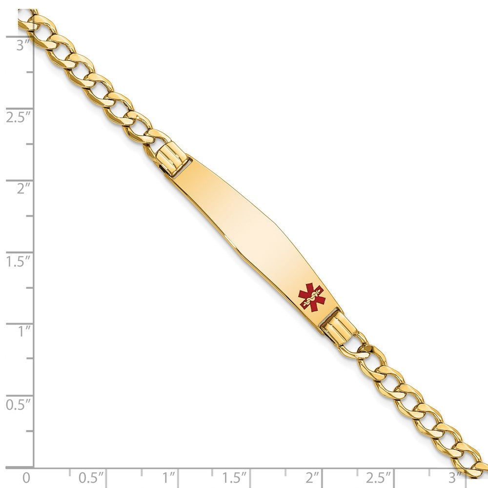 14K Medical Semi-Solid Chain/Solid Plate Soft Diamond Shape 37x9mm Off-Center Red Enamel Cuban Link 8 inch ID Bracelet