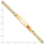 14K Medical Semi-Solid Chain/Solid Plate Soft Diamond Shape 37x9mm Off-Center Red Enamel Cuban Link 7 inch ID Bracelet