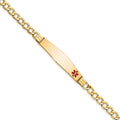 14K Medical Semi-Solid Chain/Solid Plate Soft Diamond Shape 37x9mm Off-Center Red Enamel Cuban Link 8 inch ID Bracelet