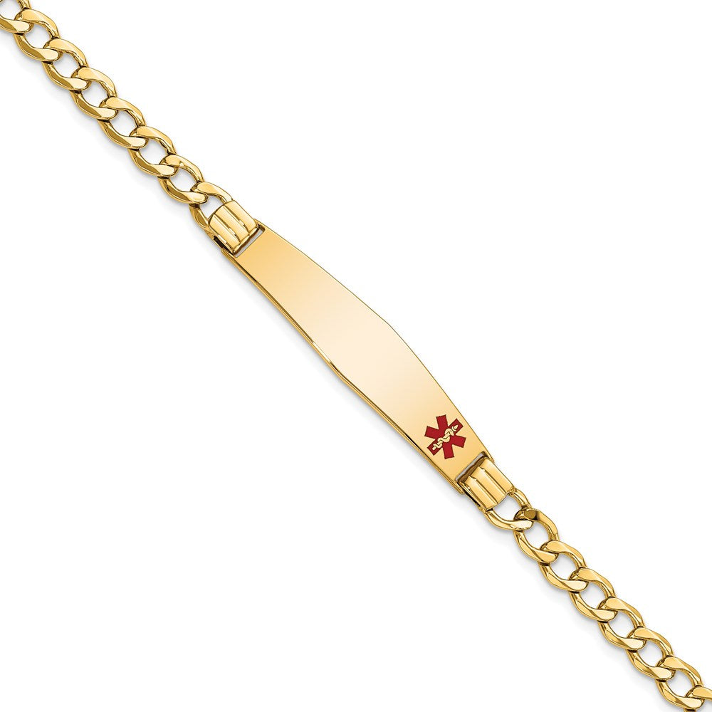 14K Medical Semi-Solid Chain/Solid Plate Soft Diamond Shape 37x9mm Off-Center Red Enamel Cuban Link 8 inch ID Bracelet