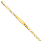14K Medical Solid Chain/Solid Plate Soft Diamond Shape 38x9mm Off-Center Red Enamel Figaro Link 8 inch ID Bracelet