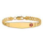 14K Medical Solid Chain/Solid Plate Soft Diamond Shape 38x9mm Off-Center Red Enamel Curb Link 8 inch ID Bracelet