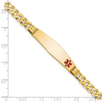 14K Medical Solid Chain/Solid Plate Soft Diamond Shape 38x9mm Off-Center Red Enamel Curb Link 8 inch ID Bracelet