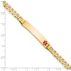 14K Medical Solid Chain/Solid Plate 38x8mm  Off-Center Red Enamel Curb Link 7 inch ID Bracelet