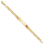 14K Medical Solid Chain/Solid Plate 38x8mm Off-Center Red Enamel Anchor Link 8 inch ID Bracelet