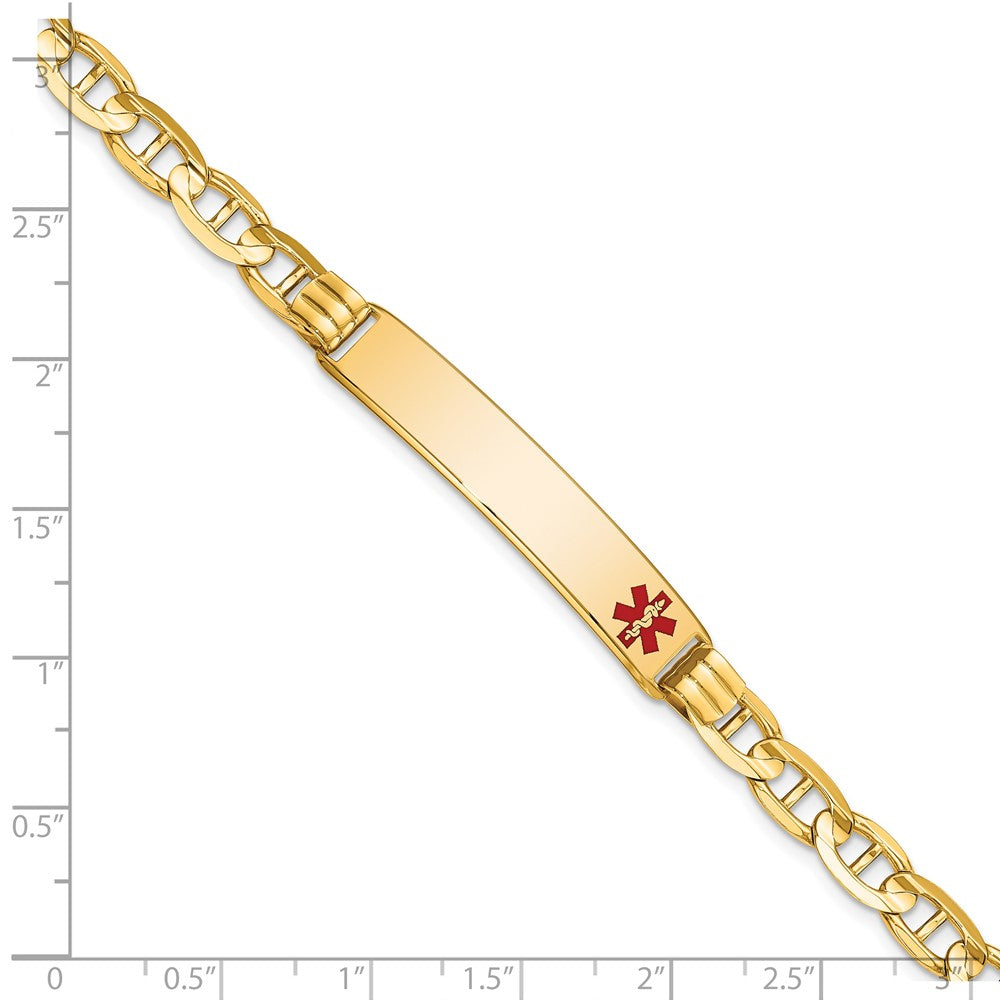 14K Medical Solid Chain/Solid Plate 38x8mm Off-Center Red Enamel Anchor Link 7 inch ID Bracelet