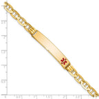 14K Medical Solid Chain/Solid Plate 38x8mm Off-Center Red Enamel Anchor Link 7 inch ID Bracelet
