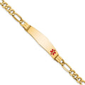 14K Medical Semi-Solid Chain/Solid Plate Soft Diamond Shape 38x9mm Off-Center Red Enamel Figaro Link 8 inch ID Bracelet