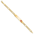 14K Medical Semi-solid Chain/Solid Plate 40x10mm Off-Center Red Enamel Figaro Link 8 inch ID Bracelet