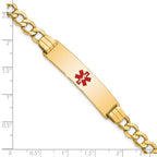 14K Medical Semi-Solid Chain/Solid Plate 40x10mm Centered Red Enamel Curb Link 7 inch ID Bracelet