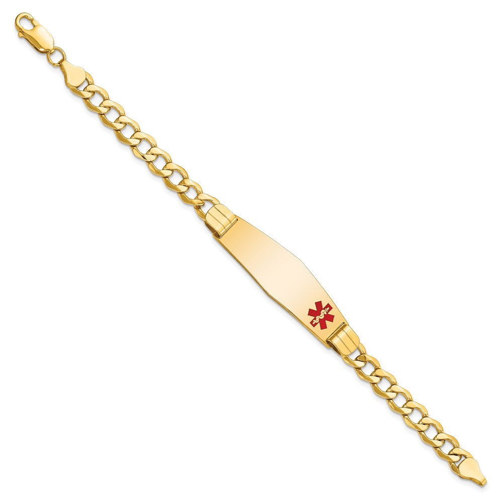14K Medical Semi-Solid Chain/Solid Plate Soft Diamond Shape 40x12mm Off-Center Red Enamel Curb Link 8 inch ID Bracelet
