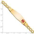 14K Medical Semi-Solid Chain/Solid Plate Soft Diamond Shape 40x12mm Off-Center Red Enamel Curb Link 7 inch ID Bracelet