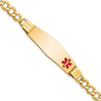 14K Medical Semi-Solid Chain/Solid Plate Soft Diamond Shape 40x12mm Off-Center Red Enamel Curb Link 7 inch ID Bracelet