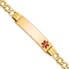 14K Medical Semi-solid Chain/Solid Plate 40x10mm Off-Center Red Enamel Curb Link 8 inch ID Bracelet