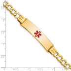 14K Medical Semi-Solid Chain/Solid Plate 40x10mm Centered Red Enamel Curb Link 8 inch ID Bracelet