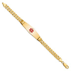 14K Medical Solid Chain/Solid Plate Soft Diamond Shape 40x12mm Centered Red Enamel Curb Link 8 inch ID Bracelet