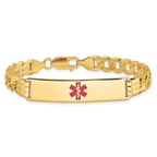 14K Medical Solid Chain/Solid Plate 40x10mm Centered Red Enamel Curb Link 8 inch ID Bracelet
