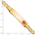 14K Medical Solid Chain/Solid Plate 40x10mm Off-Center Red Enamel Curb Link 8 inch ID Bracelet