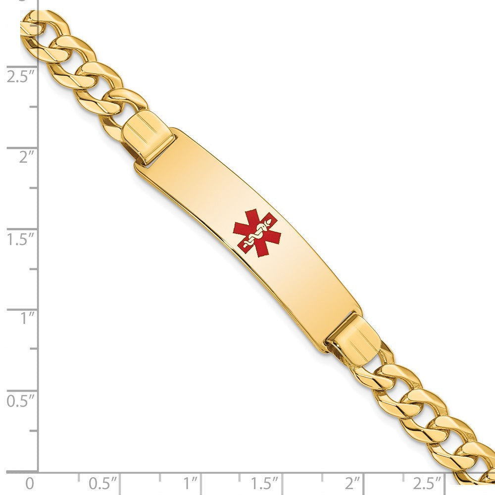 14K Medical Solid Chain/Solid Plate 40x10mm Centered Red Enamel Flat Curb Link 8 inch ID Bracelet