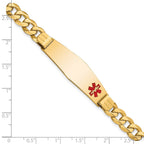 14K Medical Solid Chain/Solid Plate Soft Diamond Shape 39x12mm Off-Center Red Enamel Flat Curb Link 8 inch ID Bracelet
