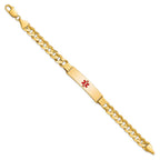 14K Medical Solid Chain/Solid Plate 40x10mm Centered Red Enamel Curb Link 8 inch ID Bracelet