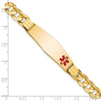 14K Medical Solid Chain/Solid Plate Soft Diamond Shape 39x12mm Off-Center Red Enamel Curb Link 8 inch ID Bracelet