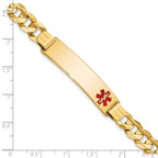 14K Medical Solid Chain/Solid Plate 40x10mm Off-Center Red Enamel Curb Link 8 inch ID Bracelet