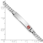 14K White Gold Medical Solid Chain/Solid Plate 26x5mm Off-Center Red Enamel Flat Curb Link 8 inch ID Bracelet